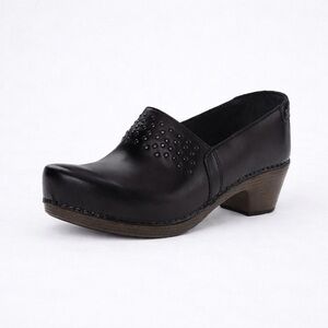 Dansko Mavis Black Leather Studded Slip On Comfort Clogs Women's 40